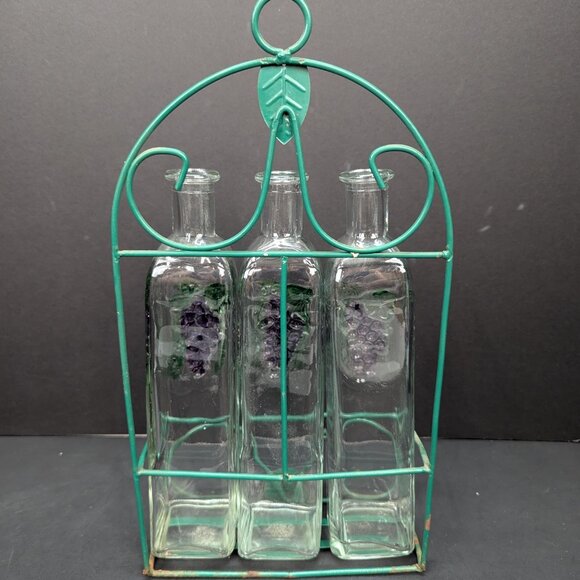 Four Piece Storage Set 13" Green Metal Rack and 3 Grapes Glass 10" Jars No Lids - Picture 9 of 9